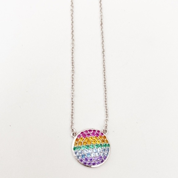 Liza Schwartz sterling silver rainbow CZ pave circle necklace - Picture 1 of 4